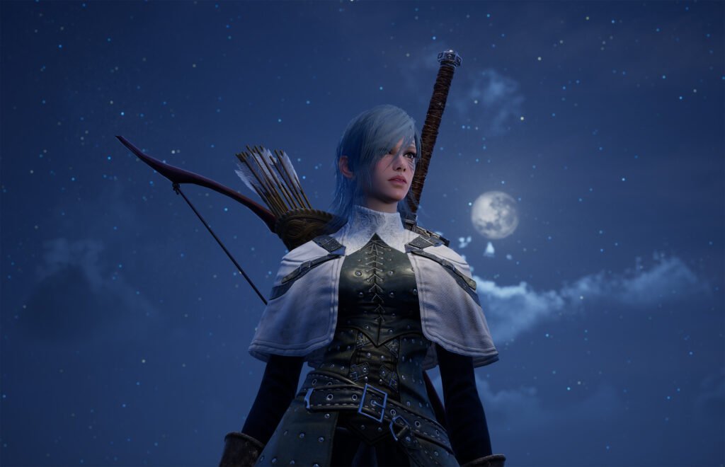 Throne and Liberty - Character Posing with the Moon in the background at Night