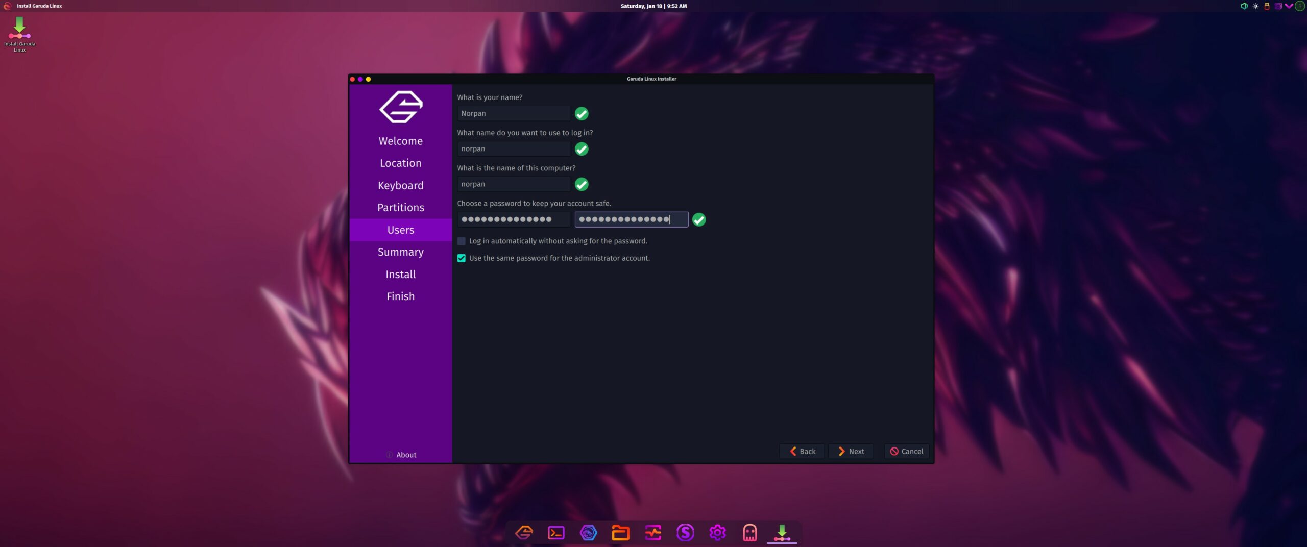 Garuda Linux KDE Plasma - Create Account