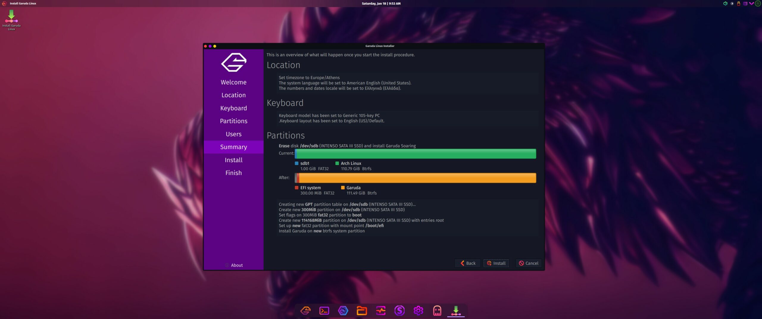 Garuda Linux KDE Plasma - Installation Summary