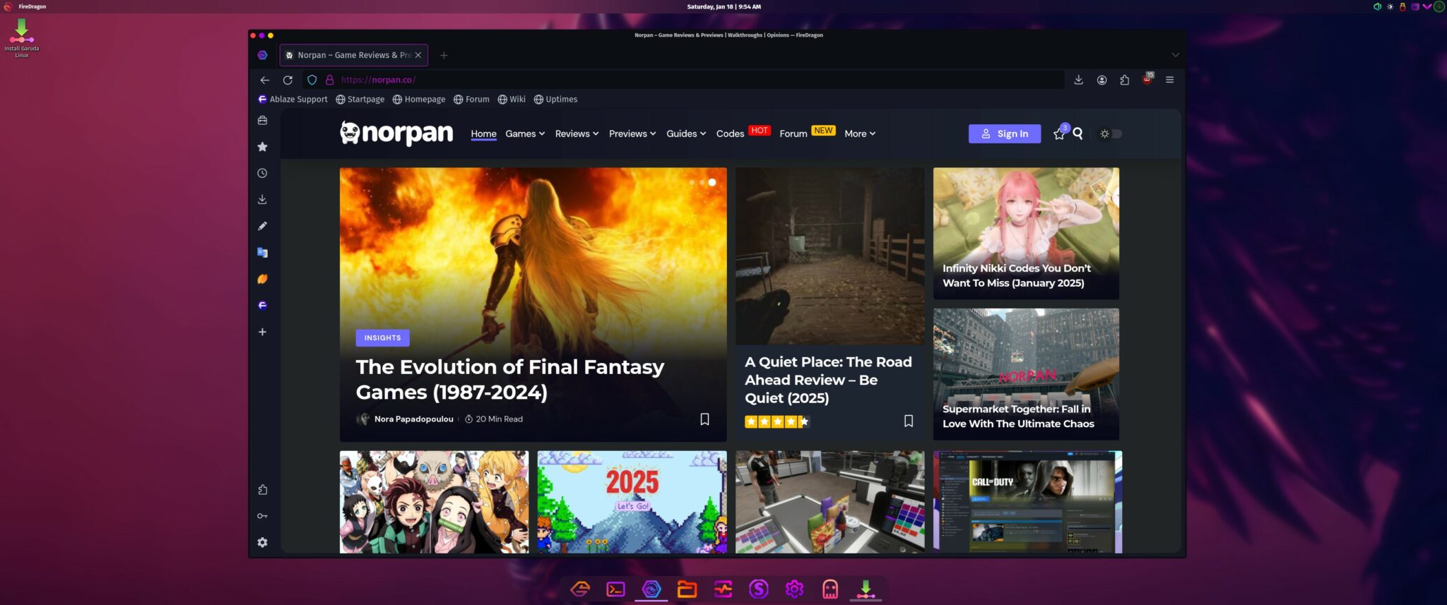 Garuda Linux KDE Plasma - Norpan Gaming in FireDragon Browser