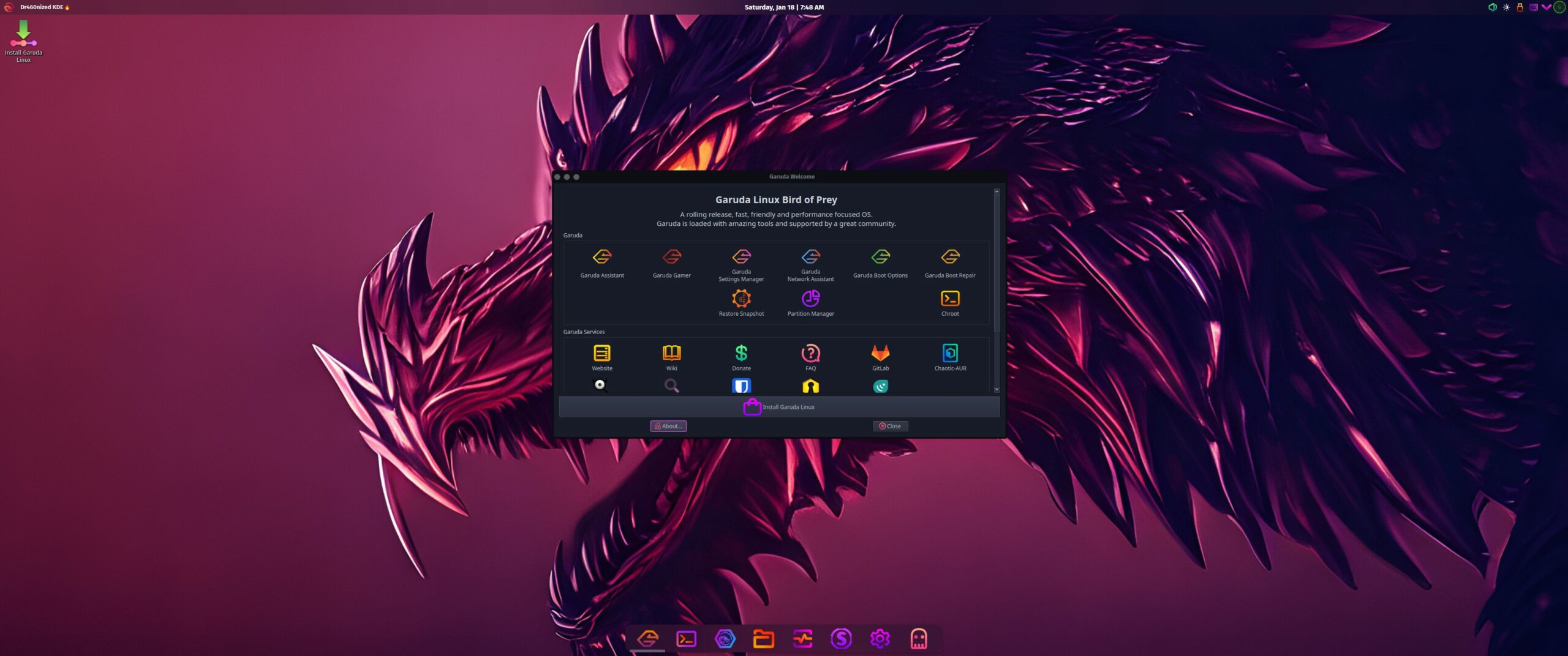 Garuda Linux KDE Plasma - Welcome Screen