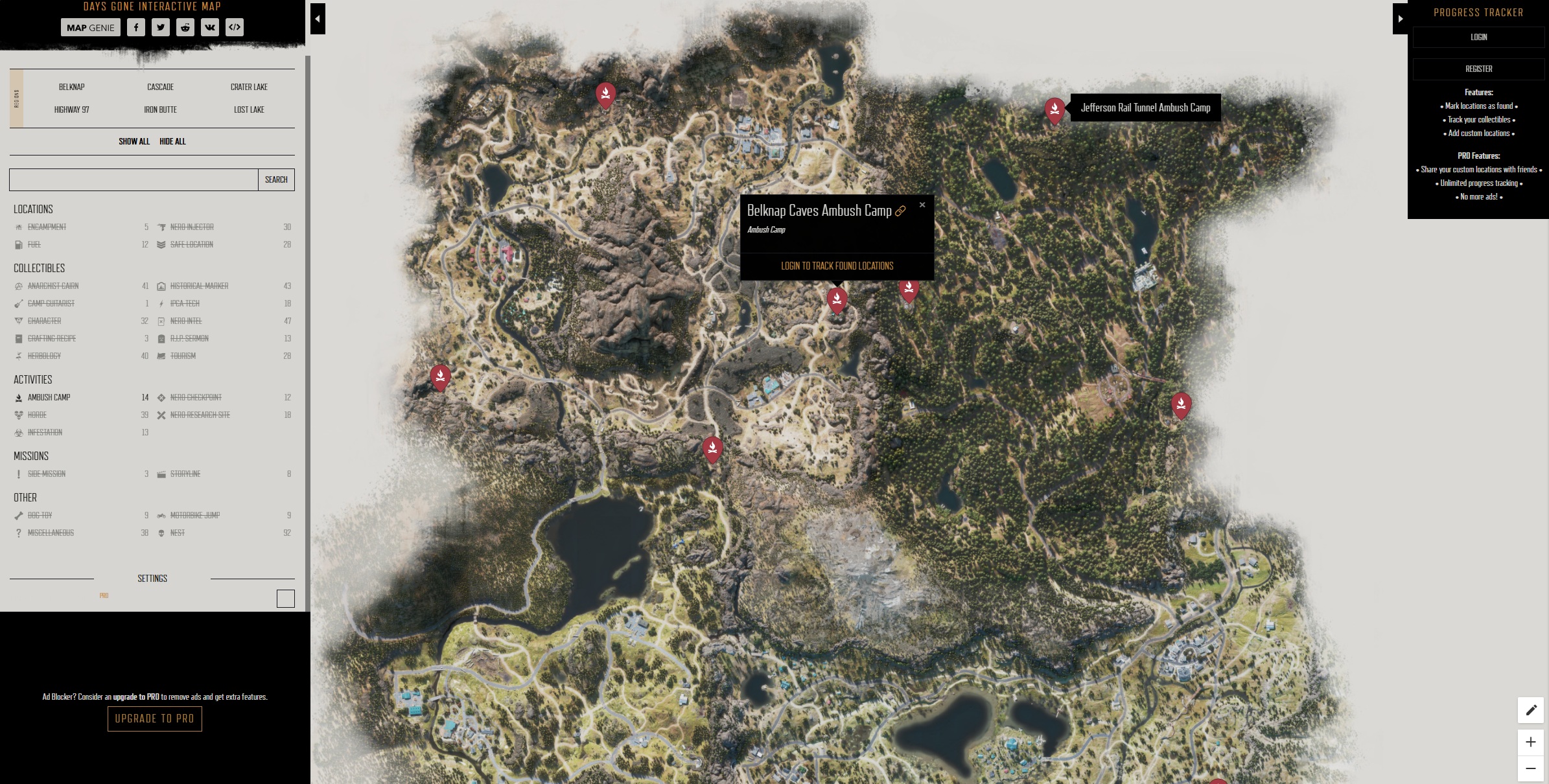 A Beginner's Guide to Days Gone's New Game Plus (NG+) Mode 6 Days Gone - Interactive Map with all Ambush Camps